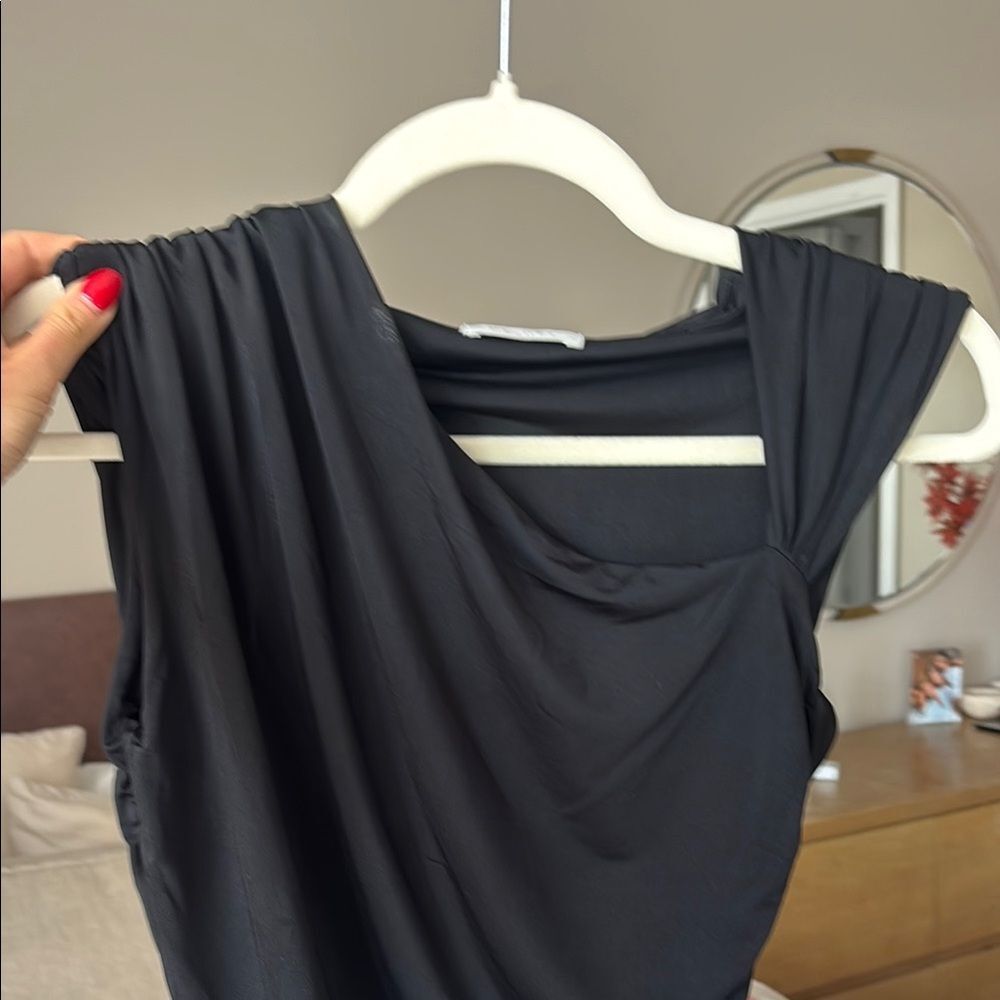 Meshki asymmetrical black draped tank